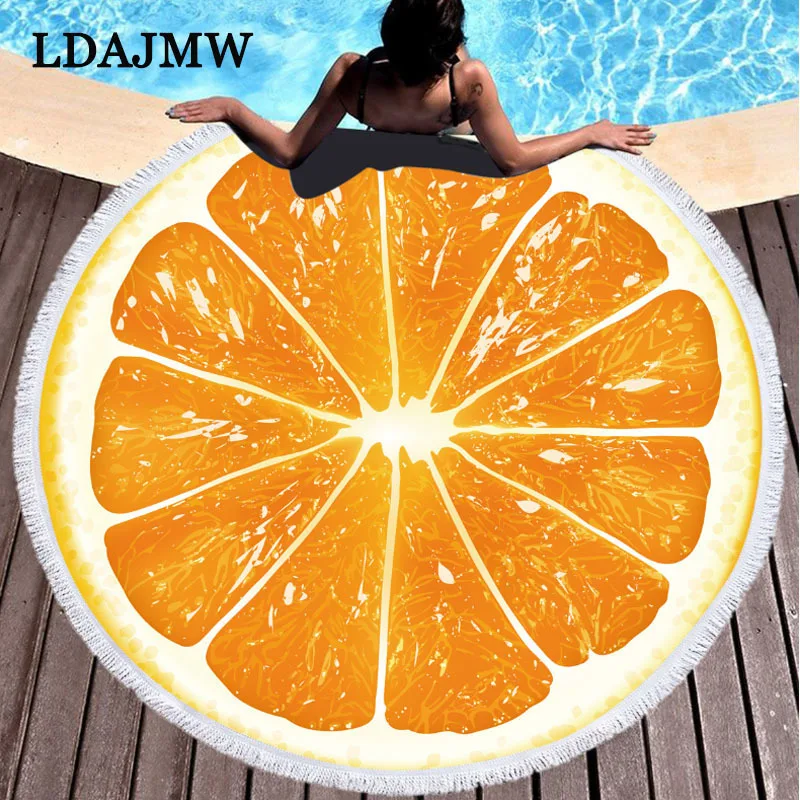 LDAJMW с фруктовым принтом пляжные Полотенца круглый Super Fine волокна пляжное для