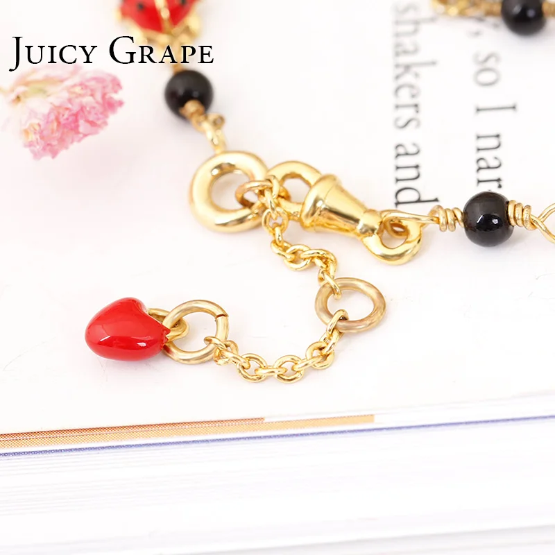 Juicy Grape Cute Ladybug Gilded Chain Handmade Enamel Link Bracelet For Women Fashion Jewelry Christmas Gift | Украшения и