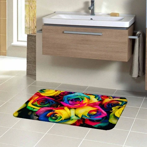 

Else Colorful Yellow Blue Red Green Roses Flowers 3d Pattern Print Bath Mats Anti Slip Soft Washable Bathroom Mat Toilet Rugs
