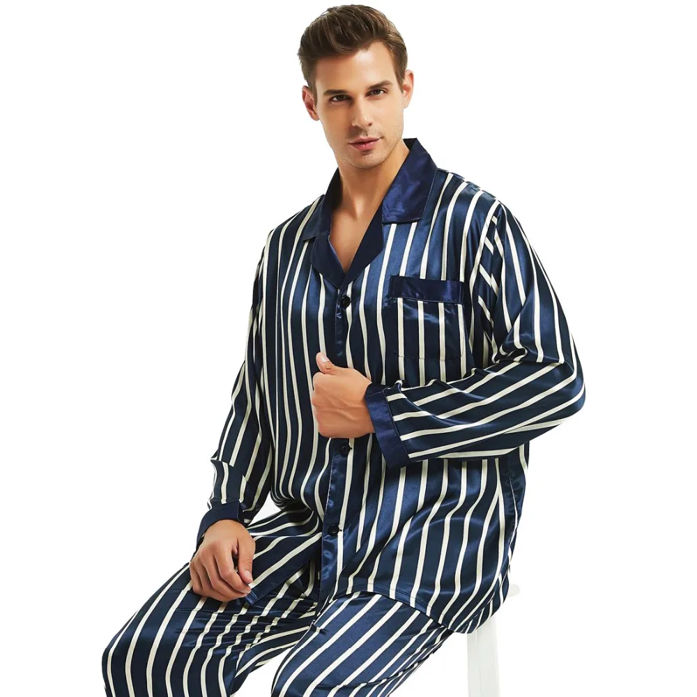 Мужская шелковая атласная пижама Пижамный набор одежда для сна дома S M L XL 2XL 3XL 4XL