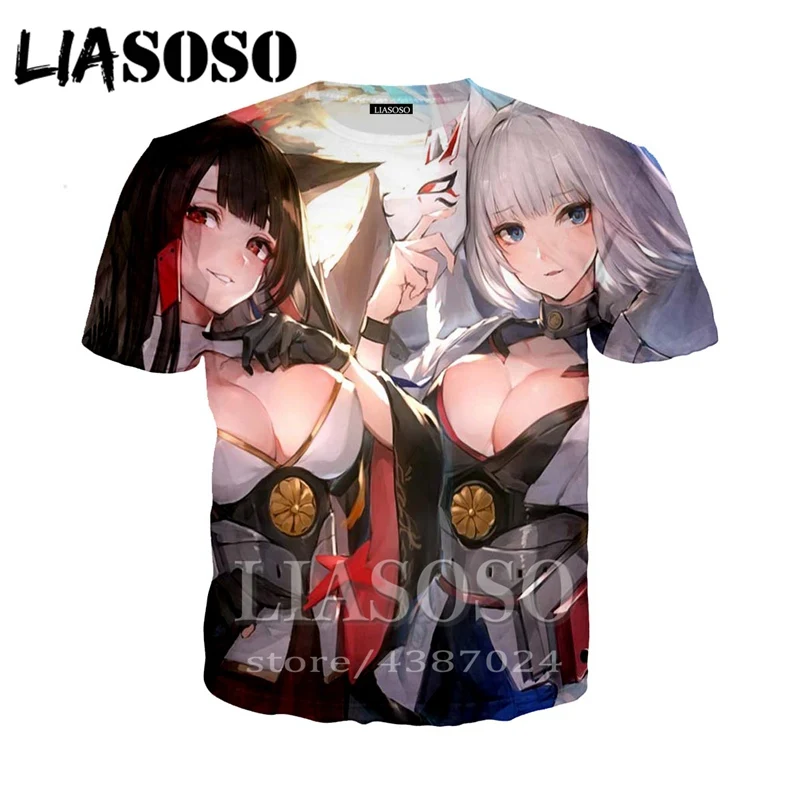 LIASOSO, новинка, Harajuku, сексуальный пуловер для девочек, для мужчин и женщин, аниме, Повседневная футболка, 3D принт, Милая футболка, Azur Lane, футболки, топы, одежда d254 - Цвет: 1