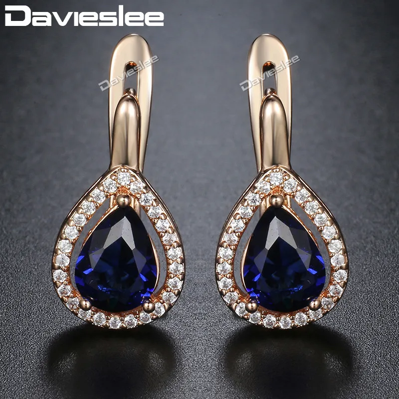 Женские серьги пуссеты из розового золота 585 пробы капельки с голубым кубическим