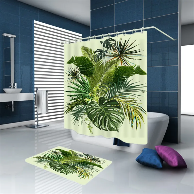 Bath Curtain Of Coloured Drawing Or Pattern Greenery Leaf Children Bedroom Curtains Is Waterproof Prevent Float | Дом и сад