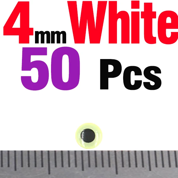 50PCS 4mm White MNFT 50 шт./лот, 3 мм, 4 мм, 5 мм, 7 мм, 9 мм, Chartreuse Eyes, 3D голографическая приманка для рыбалки, завязывающая глаза, приманки - Цвет: 50PCS 4mm White