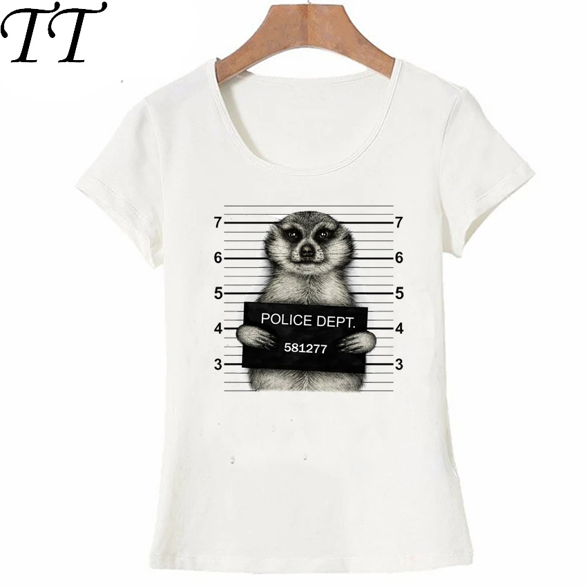 Женская футболка с принтом Bad Meerkat mugshot police dept bad dog|Футболки| |