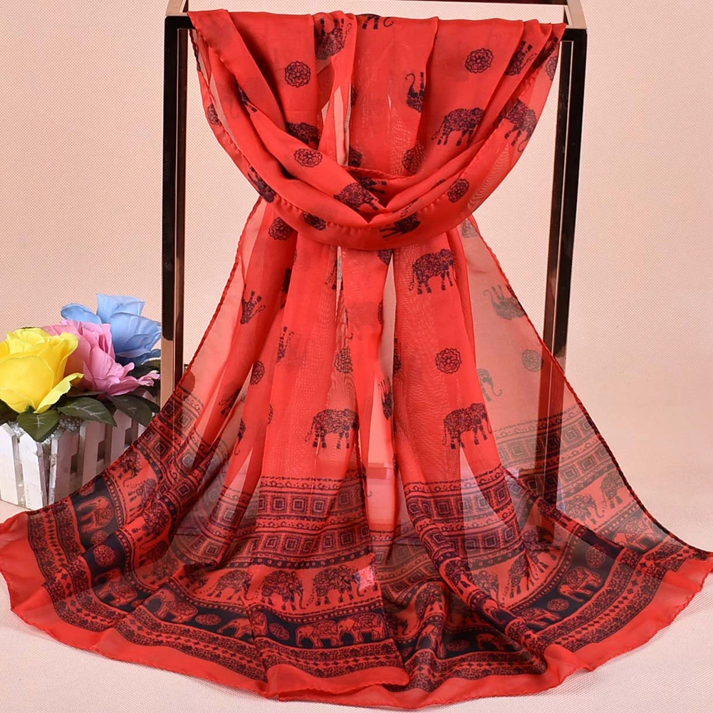 Мода Слон Pattern шифон Для женщин мягкие дышащие длинный шарф Средства ухода за