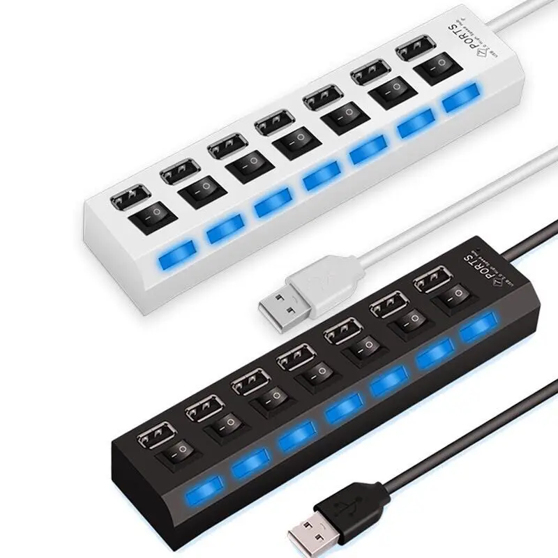 BASIX 7 Port USB HUB Usb 2.0 Hub Multi Splitter with on/off Switch Power Adapter for MacBook PC Notebook Laptop | Компьютеры и офис