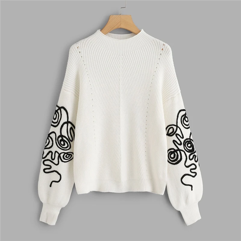 SHEIN Однотонный Свитер С Контрастной Отделкой, Стильный Свитер С Высоким Воротом