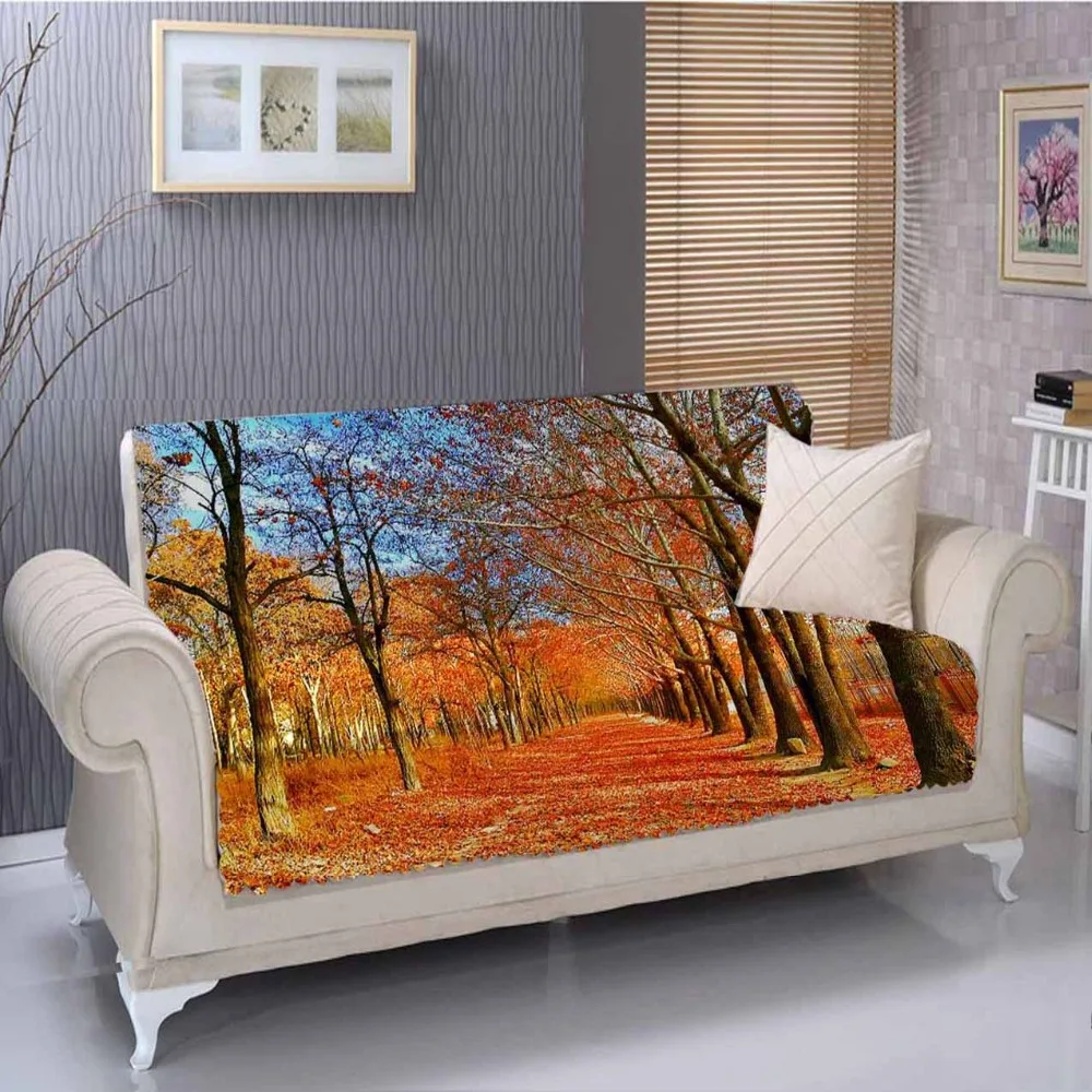 

Else Autumn Brown Red Forest Tree Leaf Road Way 3D Print Living Room Stain Resistant Printed Furniture Protector Seat Sofa Cover