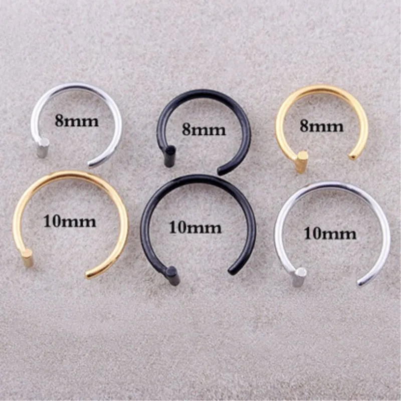 YIXI Рок-панк поддельное носовое кольцо губа из нержавеющей стали с клипом для прокола фальшивые кольца обруч для женщин украшения для тела 8мм / 10мм на.