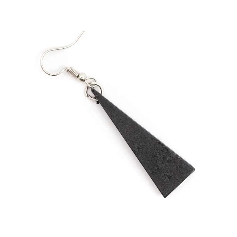 Natural cork wood Black triangle earrings Original handmade ladies earrings-ER-080 | Украшения и аксессуары