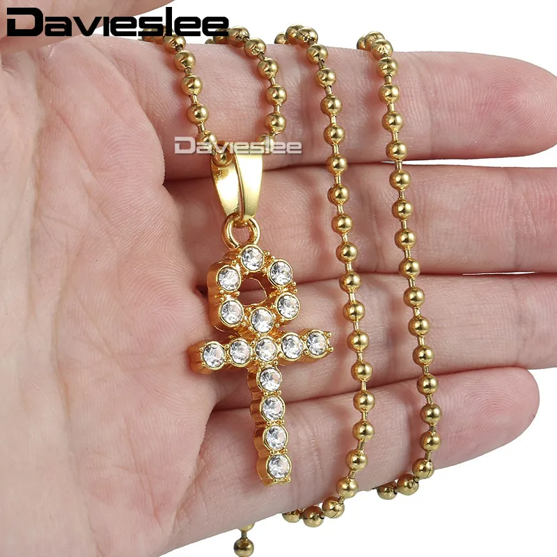 Davieslee Iced Out Ankh Key Cross подвеска ожерелье Женская цепочка проложенная стразами