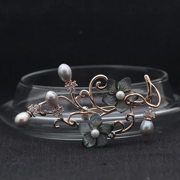 Яньи модные ювелирные изделия Элегантный Multi серый жемчуг цветок Брошь Pin |