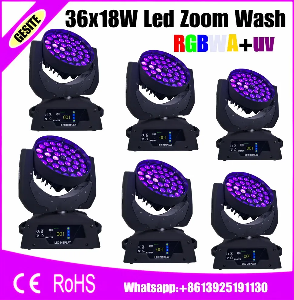 6 шт. светодиодный моющийся зум moving head light 36x18 Вт AC90 240V 50 60 Гц dmx 512 контроллер|Эффект