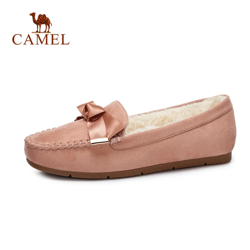 CAMEL Winter New Flats Women Fashion Butterfly Knot Casual Single Shoes Short Plush Fur Comfort Warm Slip On Bean | Обувь