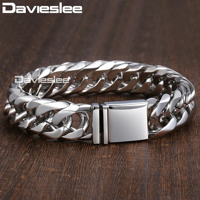 Мужской браслет цепь Davieslee Curb Cuban Link из нержавеющей стали 316 золотого и