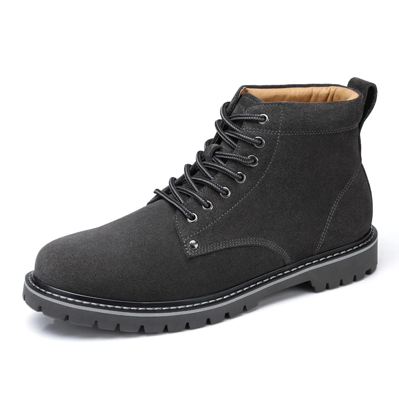 A842032074Gray CAMEL/осенне-зимние мужские ботинки модные рабочие ботинки из коровьей кожи мужские ботинки из текстурированной замши с мягкой стелькой из свиной кожи на нескользящей подошве - Цвет: A842032074Gray