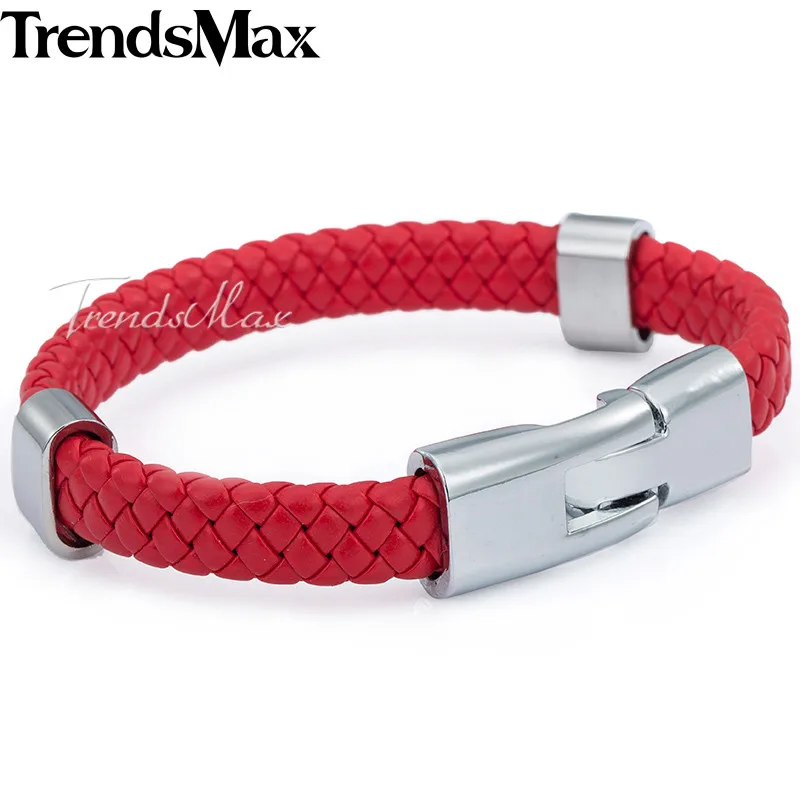 9mm Red Trendsmax мужской s плетеный кожаный браслет ювелирные изделия из нержавеющей стали якорная Пряжка кожаные браслеты для мужчин и женщин 9 10 мм KLBM24 - Окраска металла: 9mm Red
