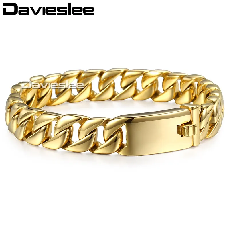 Davieslee мужской браслет с цепочкой из нержавеющей стали 316L браслеты для мужчин серебристого и золотого цвета никогда не выцветшие 11 мм 20 см DLHB139 - Окраска металла: Gold HB323