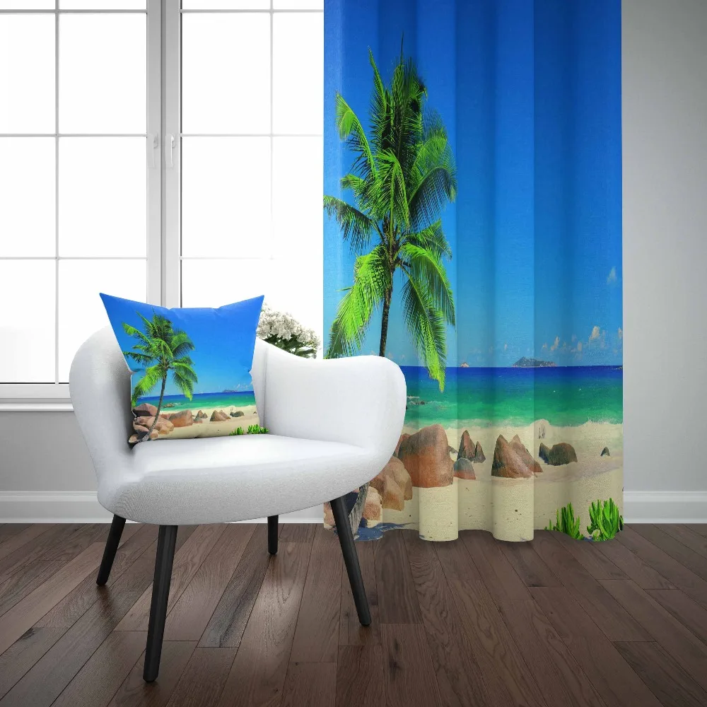 

Else Blue Skye Tropical Beach Sea Side Palm Trees 3d Print Living Room Bedroom 1 Panel Set Curtain Combine Gift Pillow Case