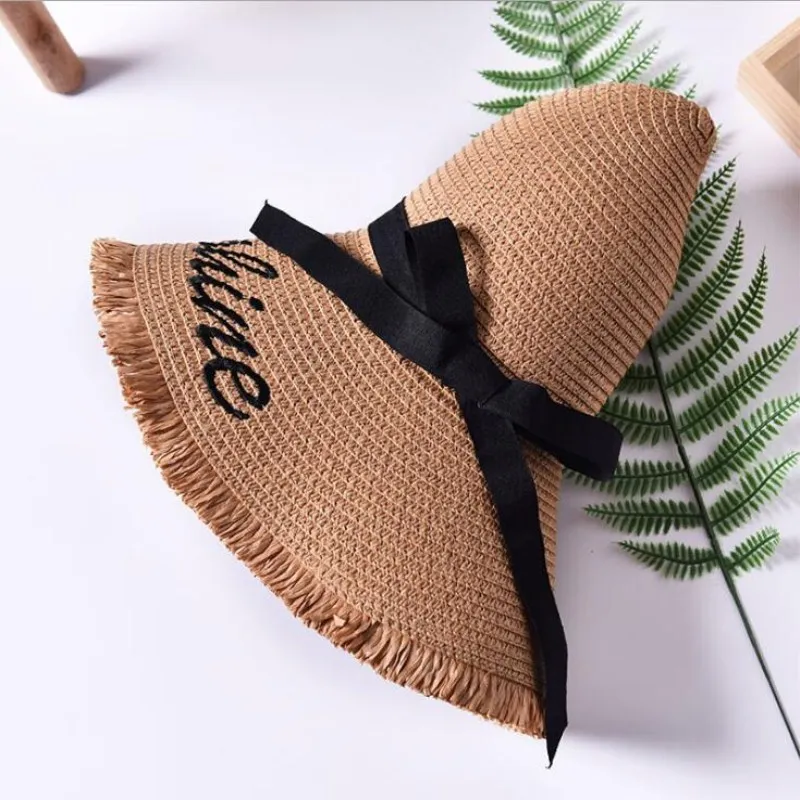 Женские плетеные шляпы ручной работы с буквенным принтом черная соломенная