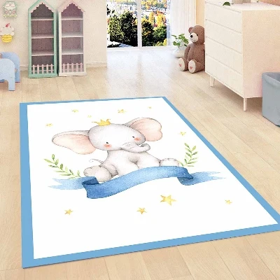 

Else Blue Cute Elephant Yellow Stars Animal Kids Room 3d Print Non Slip Microfiber Children Kids Room Decorative Area Rug Mat