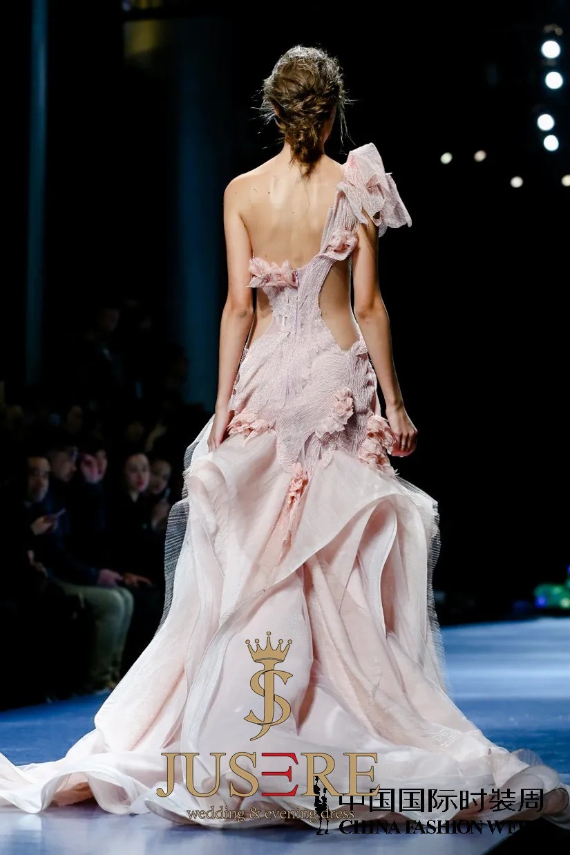 JUSERE FASHION SHOW Hight Collar Cap Sleeve Long Evening Dress Formal Party Gowns Vestido de festa longo Robe De Soiree
