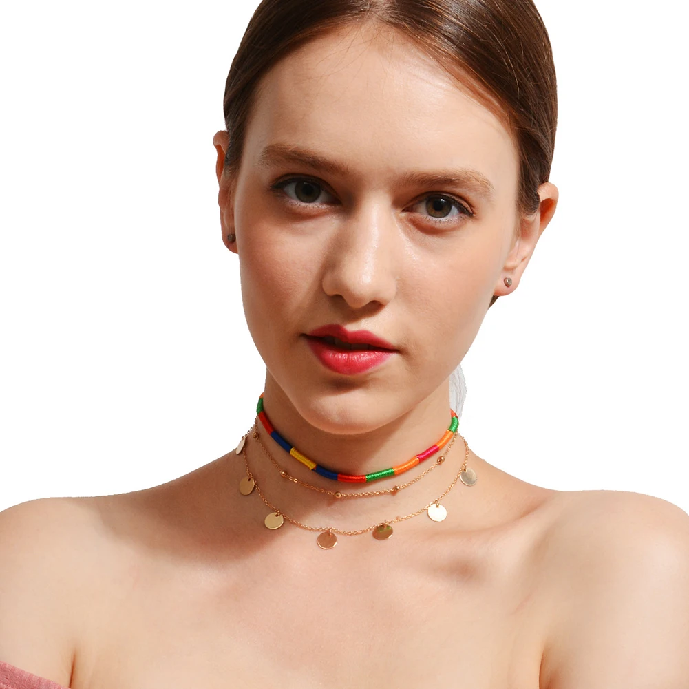 Этническая BOHO ювелирные изделия Multi Слои колье монета кулон красочные веревку