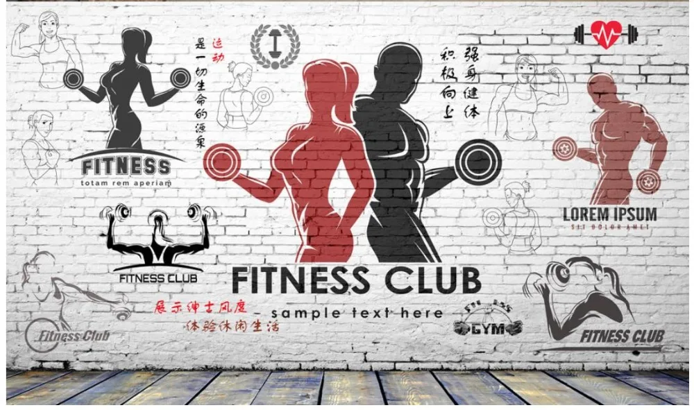 Custom Mural Wallpaper Gym mural Retro Vintage Body Building Background Wall paper 3d photo living room decoration | Обустройство
