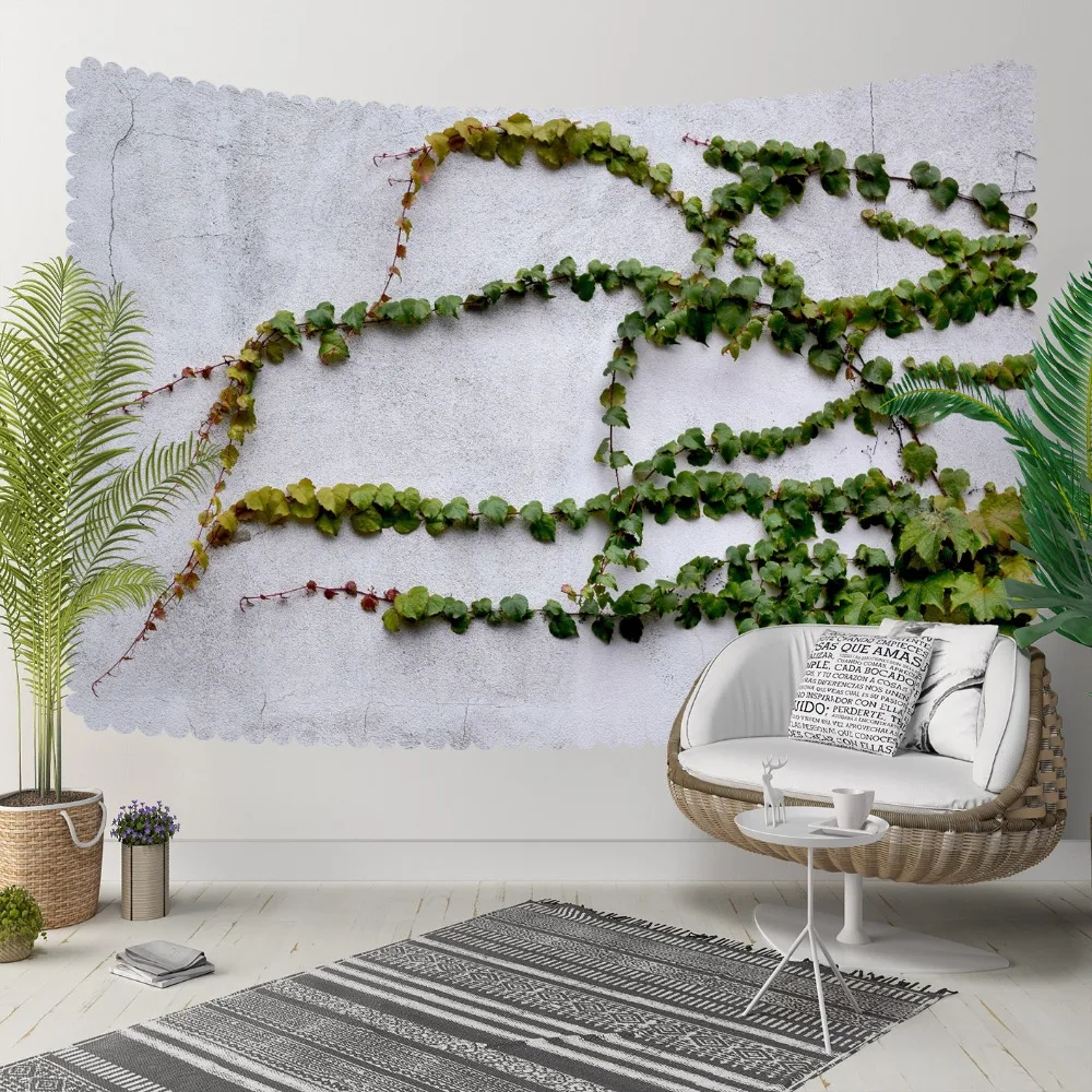 

Else Green ivy Leaves Floral Gray Stone Wall 3D Print Decorative Hippi Bohemian Wall Hanging Landscape Tapestry Wall Art