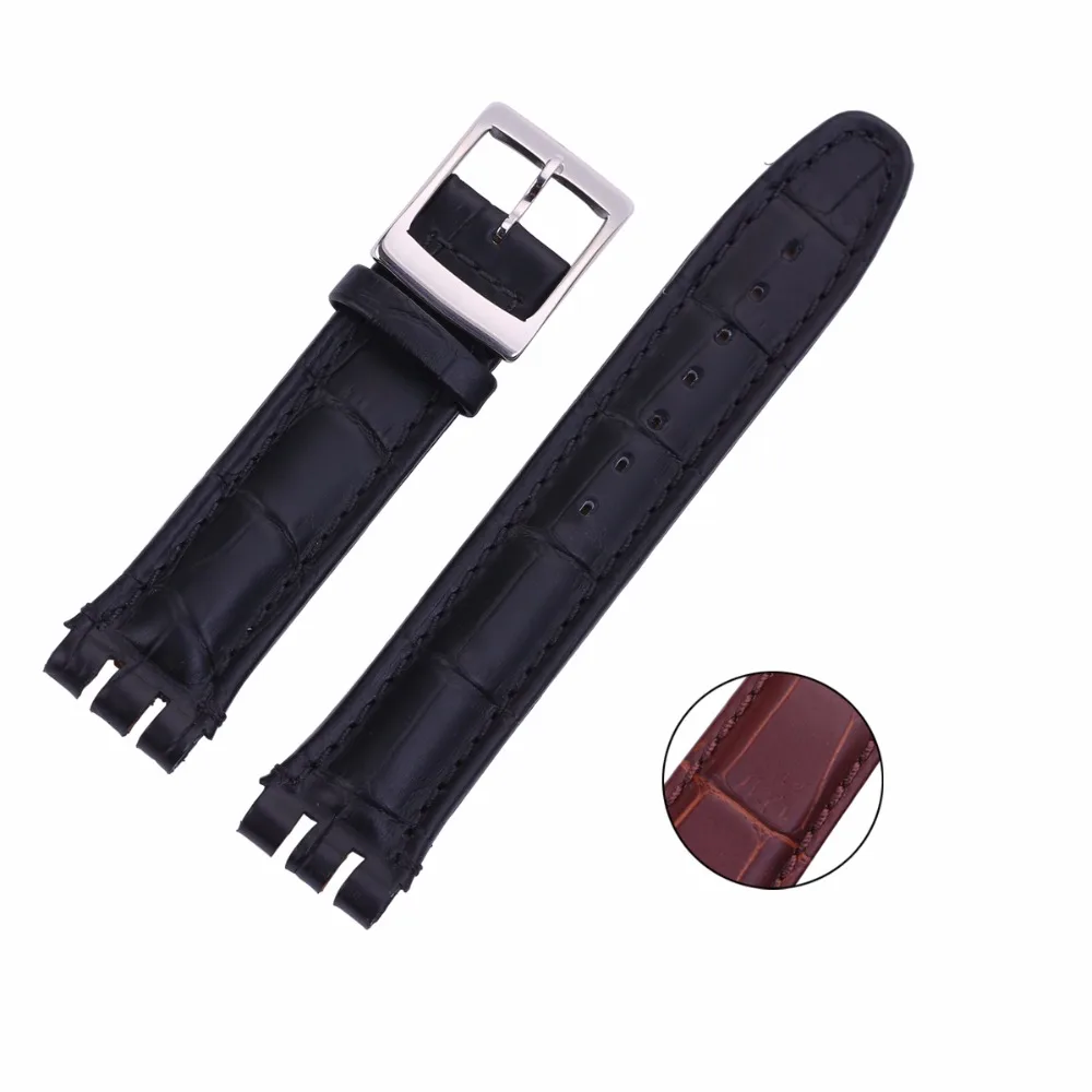EACHE High Quality Black Brown Colors Genuine Leather Croco Pattern Replacement Watchband Fit For Swatch Men Or Women 23mm | Наручные