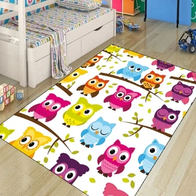 

Else Yellow Blue Pink Orange Owls on Tree Kids Modern 3d Print Non Slip Microfiber Children Kids Room Decorative Area Rug Mat