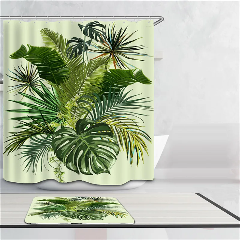 Bath Curtain Of Coloured Drawing Or Pattern Greenery Leaf Children Bedroom Curtains Is Waterproof Prevent Float | Дом и сад