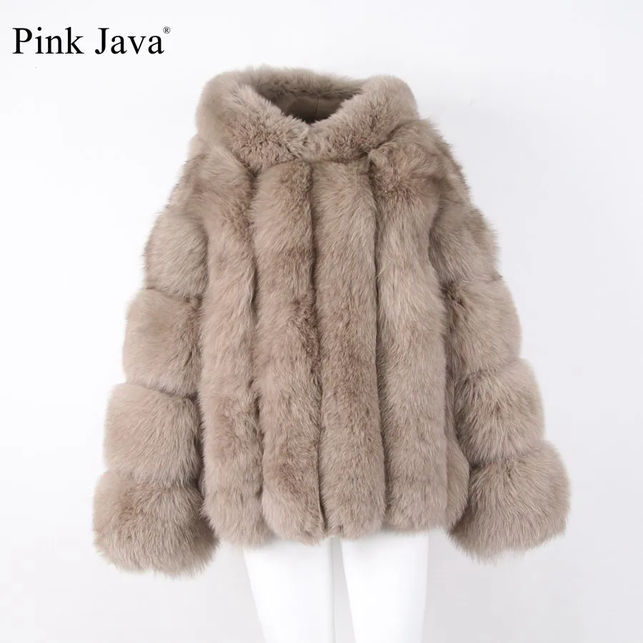 Розовый java QC1888 2018 новая модель женская шуба из натурального Лисьего меха с