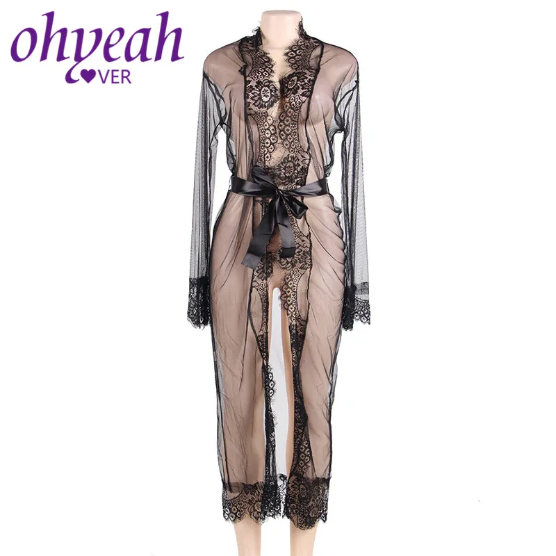 Ohyeahlover прозрачного нижнего белья с длинным рукавом Сексуальная одежда кружевное
