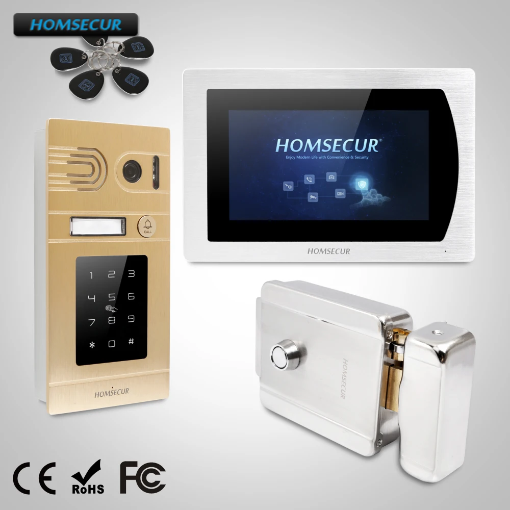 

HOMSECUR 7" Wired Video Door Entry Security Intercom Electric Lock+Keys Included+CAll Transfer+Motion Detection BC071-G+BM717-S