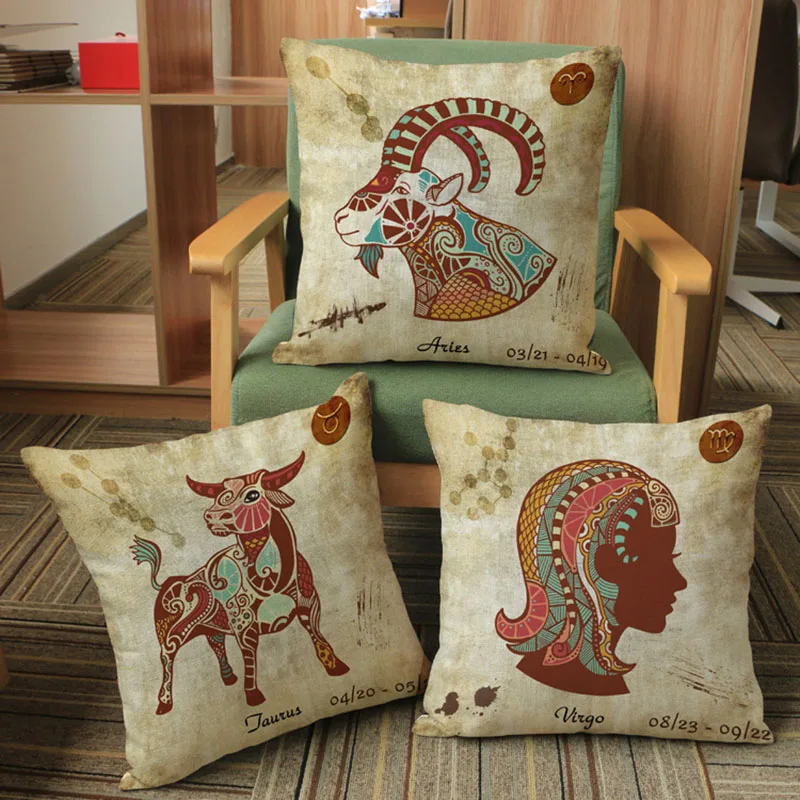 Ретро старая декорация двенадцать созвездий Знаки зодиака Подушка Чехол для
