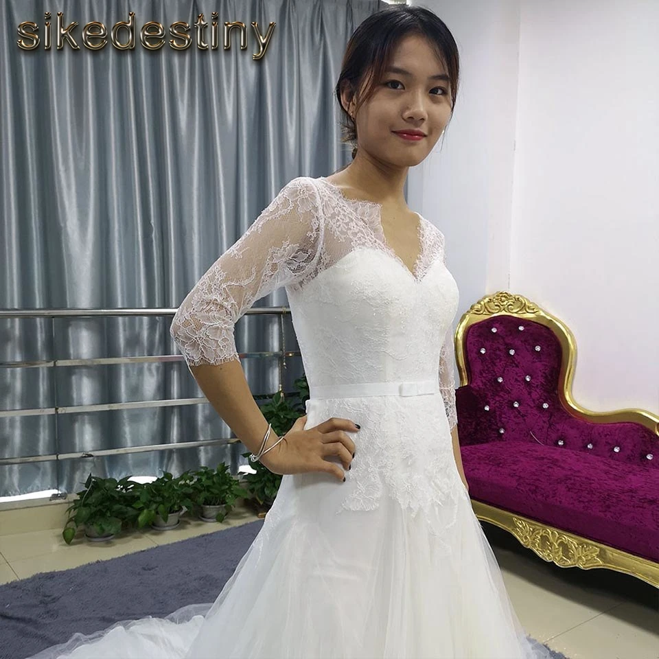 Дешевые Свадебные платья с рукавом три четверти свадебное платье 2018 Распродажа