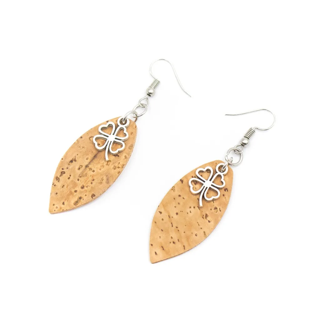 Натуральный цвет пробкового листа кулон и цветок кулон ручной работы дамы earrings-ER-084