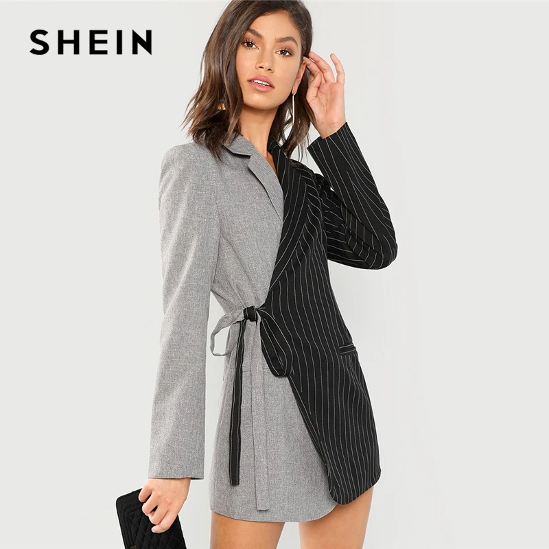 SHEIN Контрастный Блейзер На Запах С V образным Вырезом Элегантные Женские Осенние