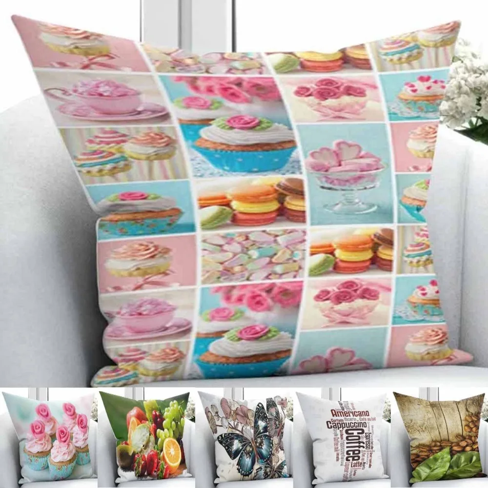 

Else Cup Cakes Fruits Kitchen Decoration Home 3D Print Throw Pillow Case Covers Square Pillow case Hidden Zipper -45x45cm