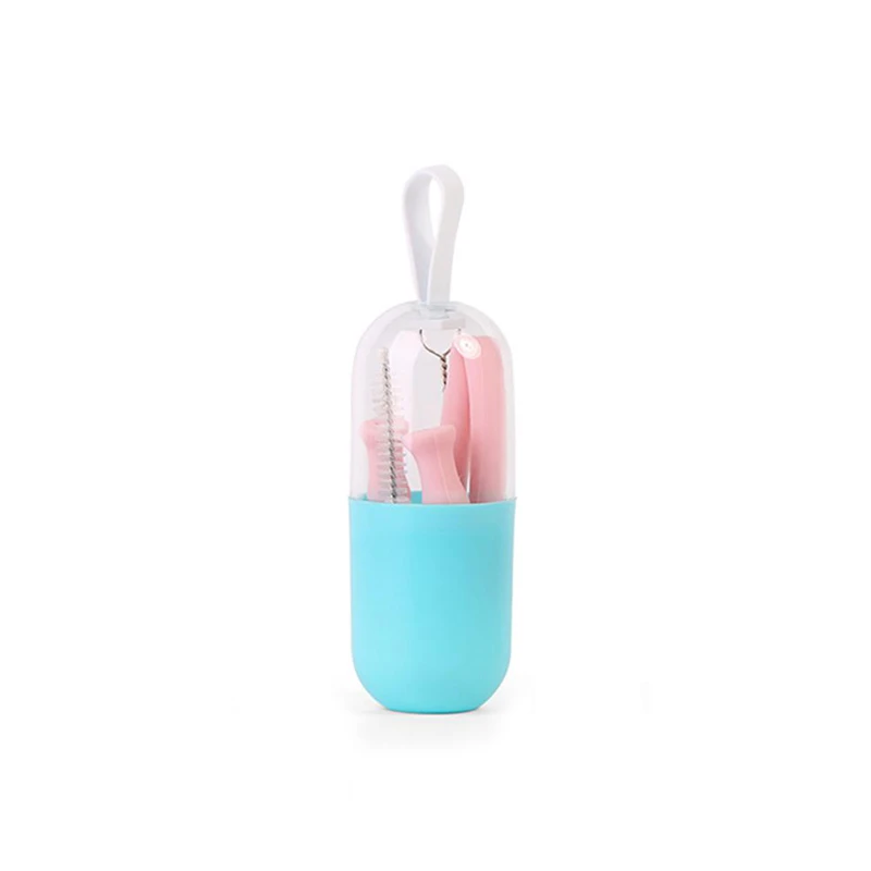 with case pink Складная Силиконовая трубочка Складные Многоразовые питьевой соломы с переносной чехол и Чистящая Щетка для путешествий Офис напитки - Цвет: with case pink