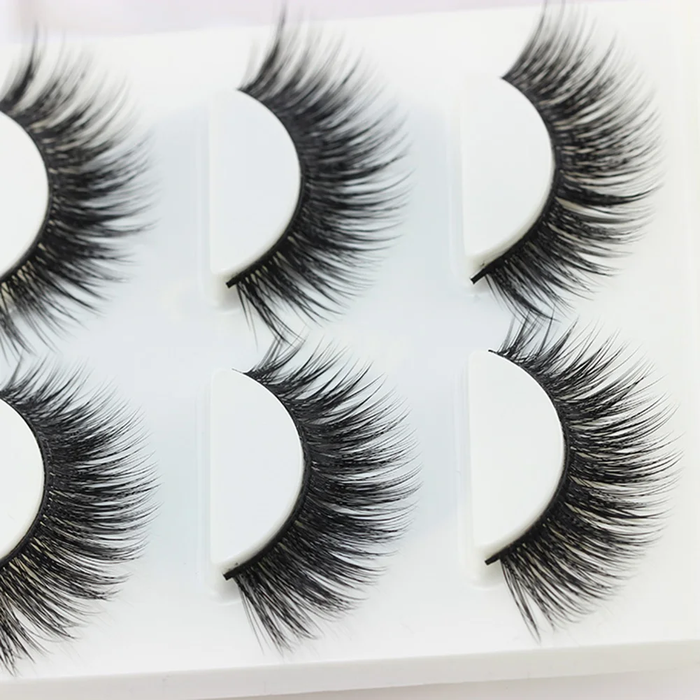 3 Pairs Makeup 3D Natural Soft Handmade Thick Long Cross False Fake Eyelashes | Красота и здоровье