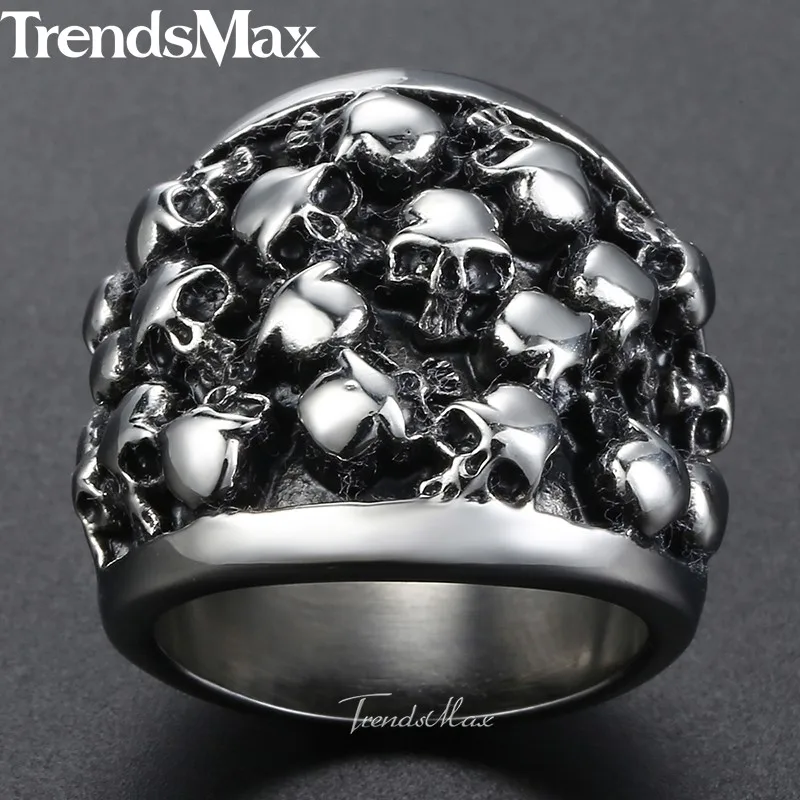 Мужское кольцо панк-рок Trendsmax из нержавеющей стали с черепом опт Прямая поставка
