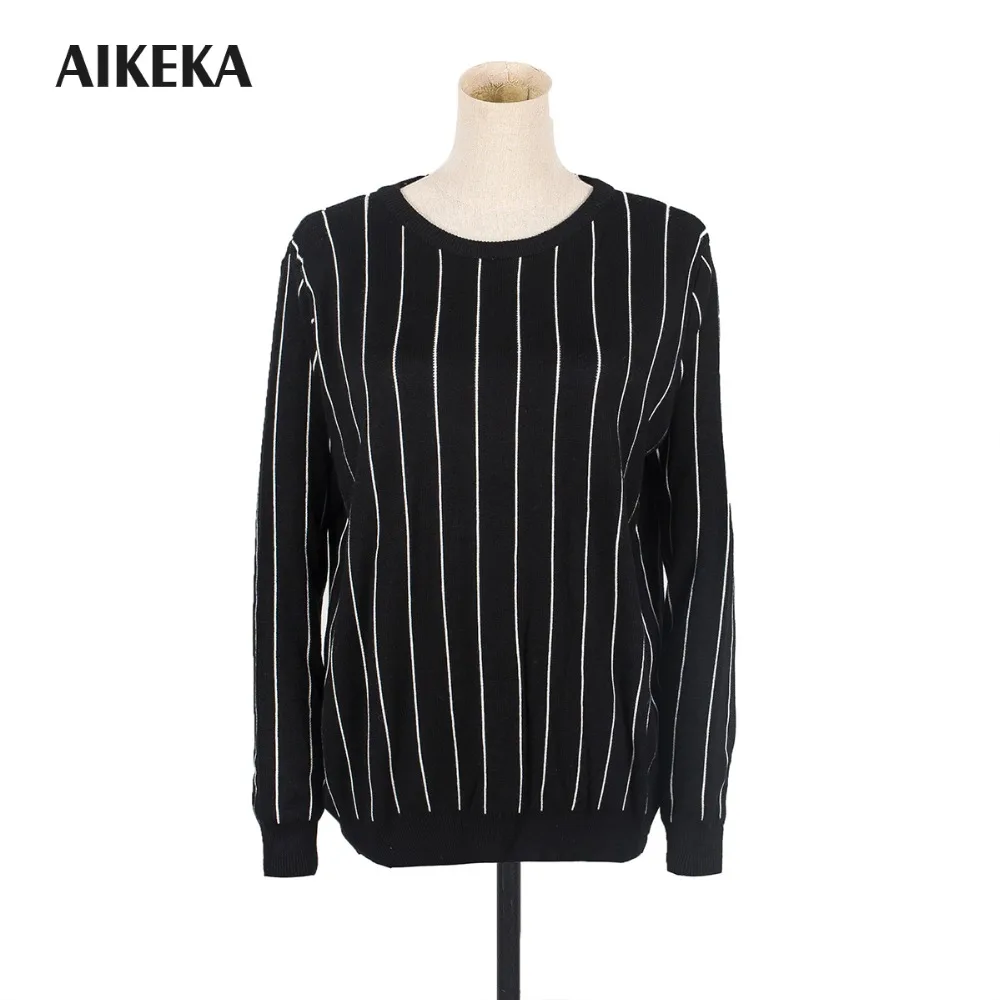 Women top Autumn Winter Pullover vertical stripes all-match Female o-Neck jumper Loose blouse Casual basic knitted Sweater | Женская