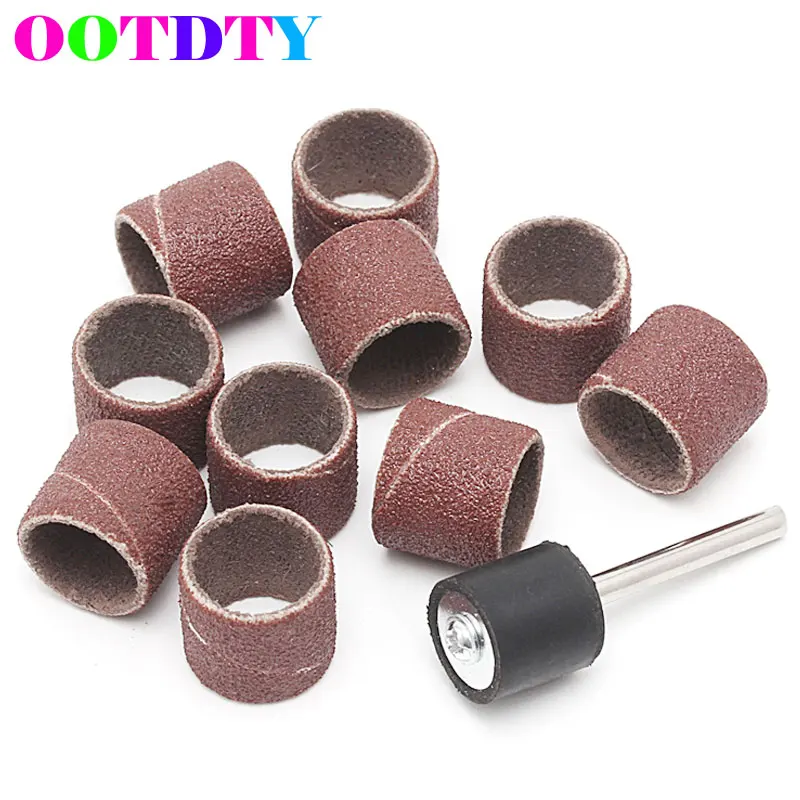 OOTDTY 10 шт./партия 12,5 мм зернистость 80#/120# Шлифовальные полосы и 1 шт. 3,17 мм оправка роторный инструмент сверло для ногтей APR24_30