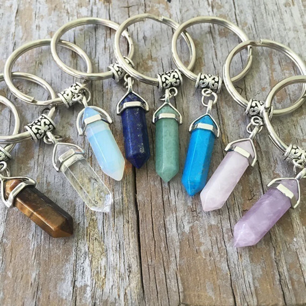 Boho Винтаж шестигранной призмы Натуральный камень брелок сумка Шарм брелок| |