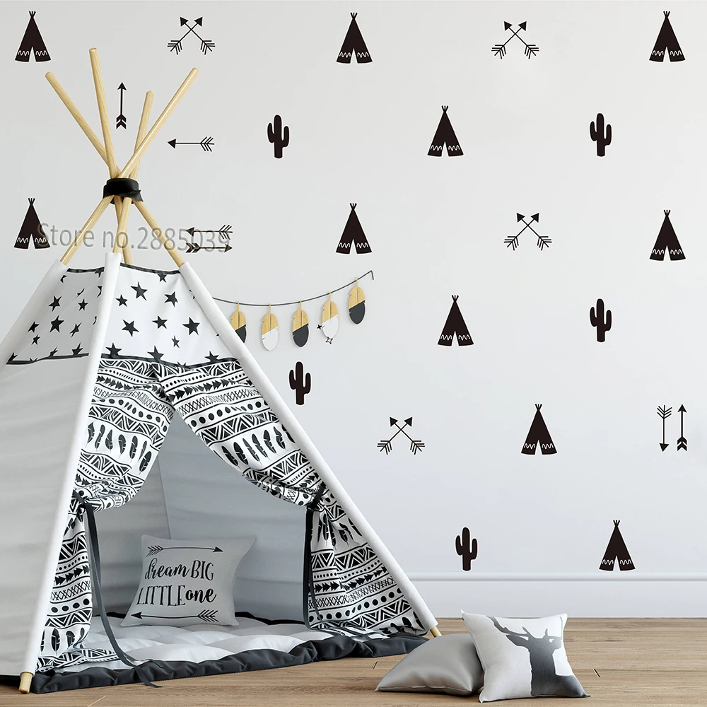 

46pcs/set Teepee Tent Arrow DIY Decals Strong Self-adhesive Wall Sticker For Kids Baby Nursery Wall Decor Stickers Vinyl JW590