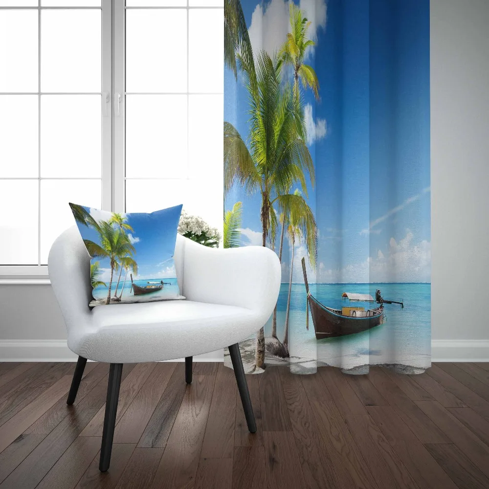 

Else Blue Sky Sea Side Beach Green Palm Trees Nature 3d Print Living Room Bedroom 1 Panel Set Curtain Combine Gift Pillow Case