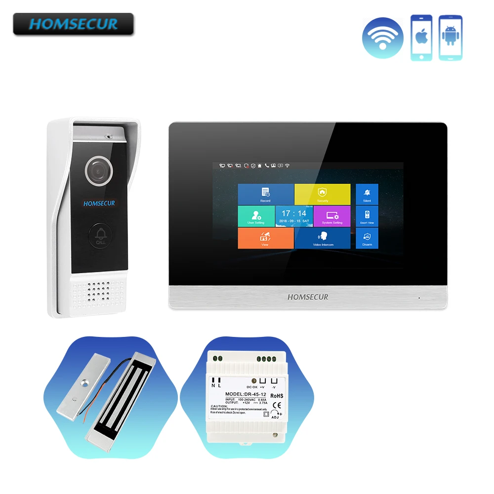

HOMSECUR 7" IP Wired Video&Audio Smart Doorbell with Intra-monitor Audio Intercom with 180KG Magnetic Lock for Home/Flat